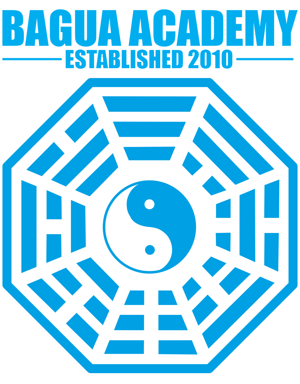 Bagua also known as the Eight Triagram Symbol
in a bright sky blue color.